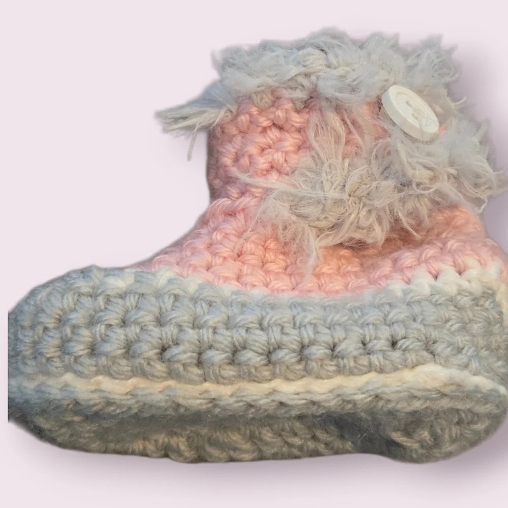 Handmade Cozy Pink and Gray Baby Booties